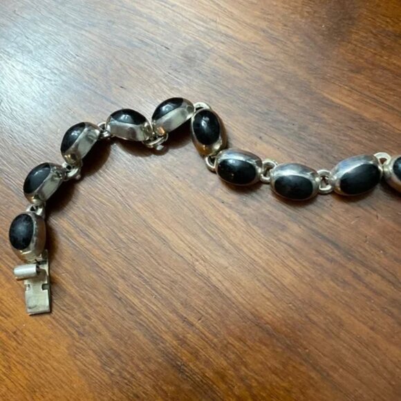 Vintage TAXCO Black Onyx & Sterling Link Bracelet - Picture 5 of 10